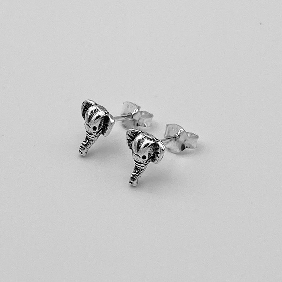 Silver Elephant Head Earrings, Elephant Earrings - Picture 3 of 6